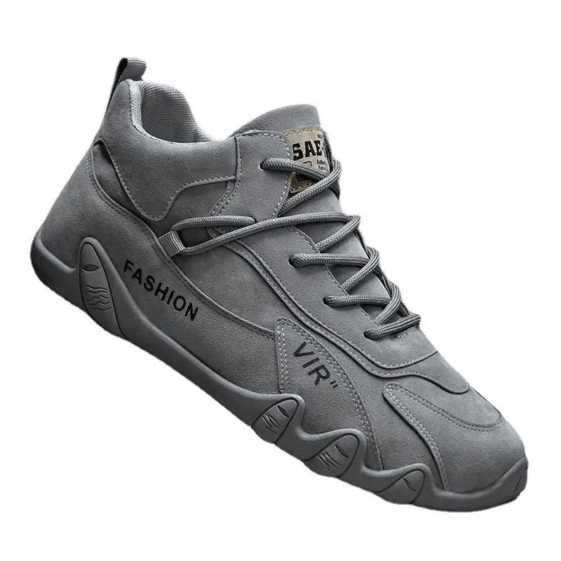 Men's grey low-top casual shoes with an elastic band and non-slip sole