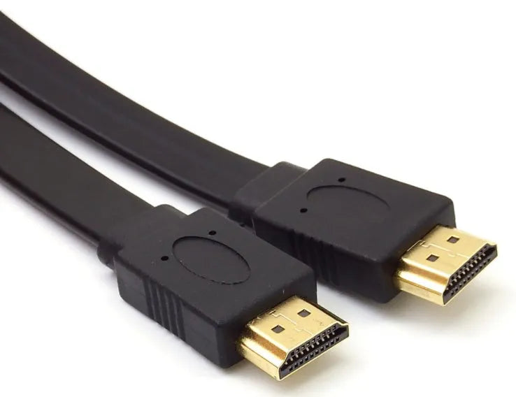 Flat HDMI cable showing length options from 0.3m to 10m with 1080p resolution support