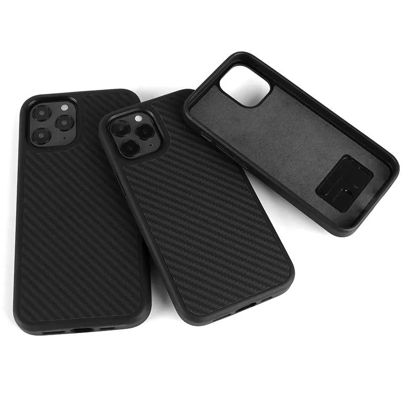 Handcrafted wooden back cover case for iPhone with TPU and Kevlar construction.