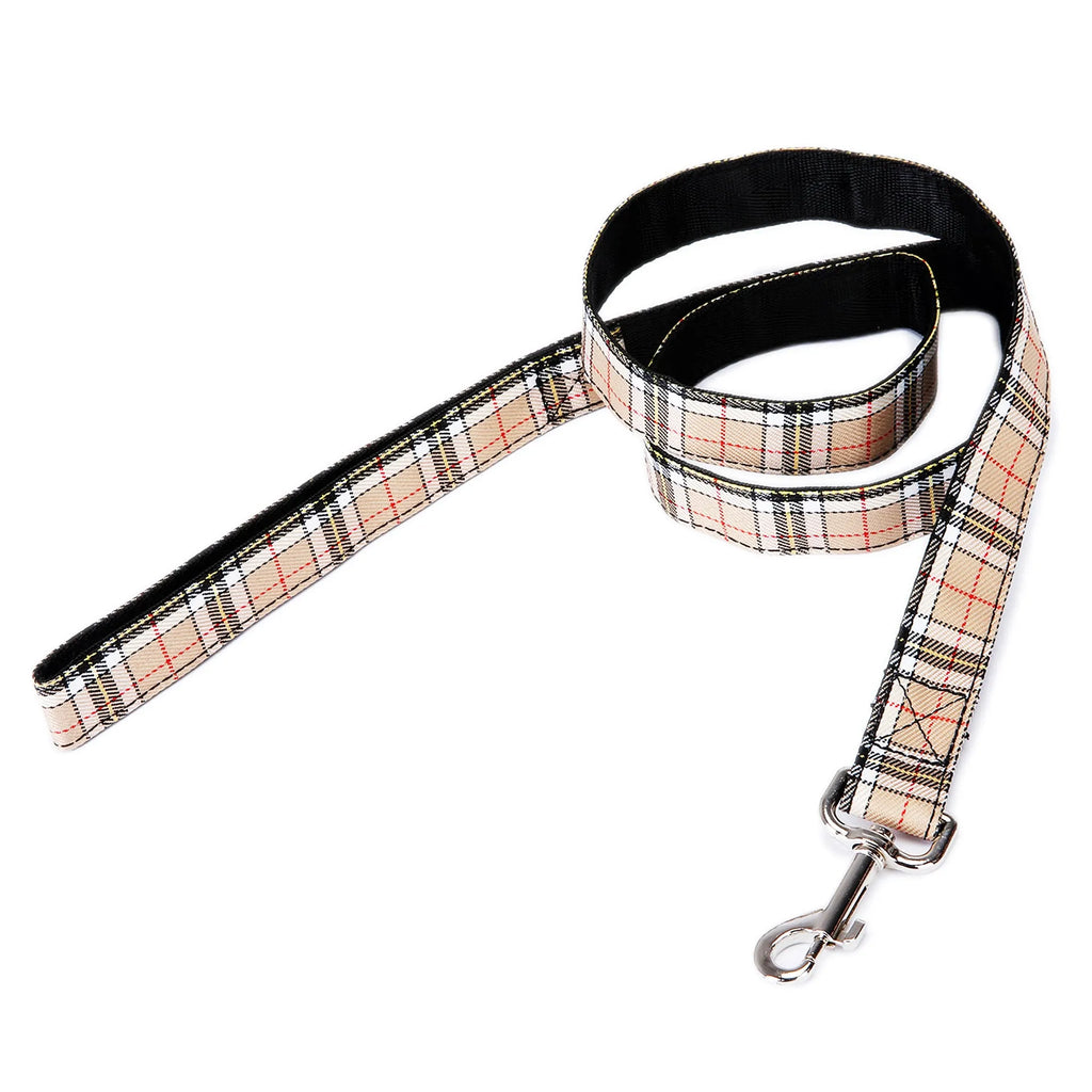 Black pet traction rope with hand-holding loop and plaid stripe pattern, 120cm imitation nylon dog lead