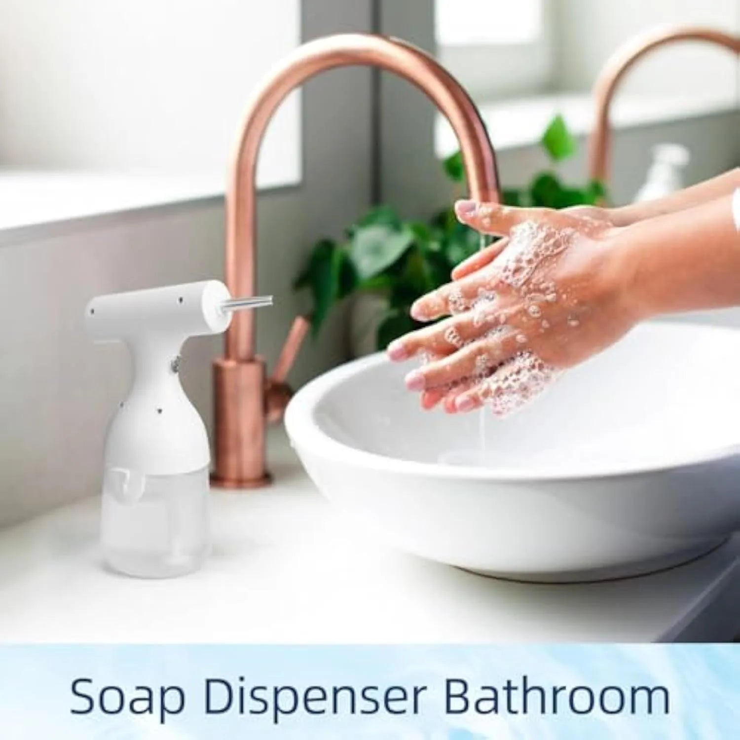 White electric foam soap dispenser with two nozzles and a USB charging cable.