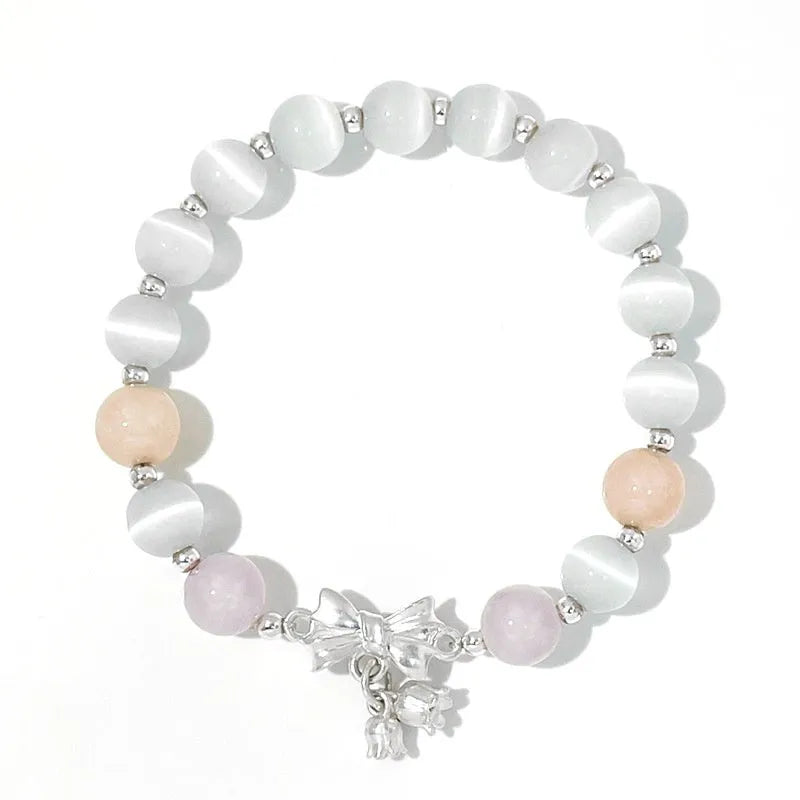 Lavender amethyst opal bracelet with bowknot design and 10mm crystal beads