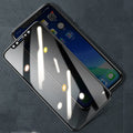 9D tempered glass privacy screen protector for Apple iPhone showing anti-glare surface.