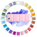 Solid watercolour paint set with pearl finish showing 12 or 24 colour pans in a case.