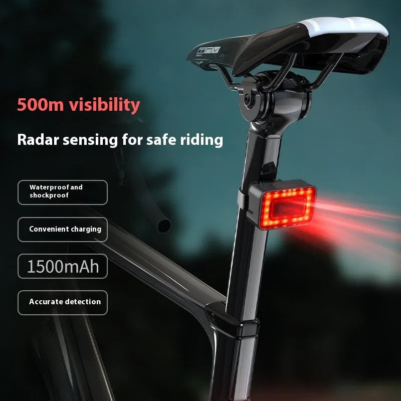 Smart millimeter wave bicycle taillight with 1500mAh battery, IP64 waterproof rating, and TYPE-C charging interface