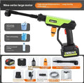 Green wireless high-pressure water gun with metal nozzle and extension rod for garden cleaning