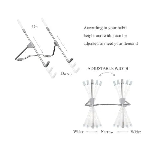 Grey adjustable aluminium alloy stand holding mobile phone at 12cm height