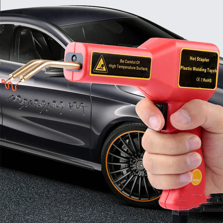 Plastic repair welding gun with LED light for car bumper repairs showing 1.7m power cord and welding nail compartment