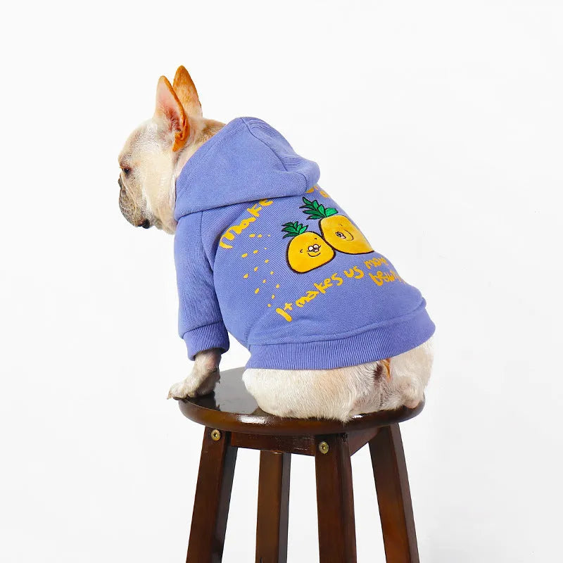 Blue and purple cartoon printed cotton pet hoodie with hooded design for dogs