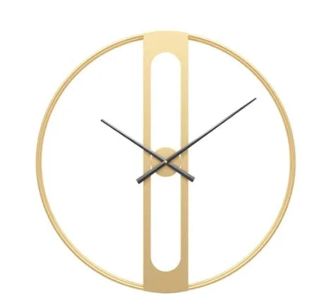 Round metal wall clock with 50cm diameter in black or gold finish, showing silent quartz movement