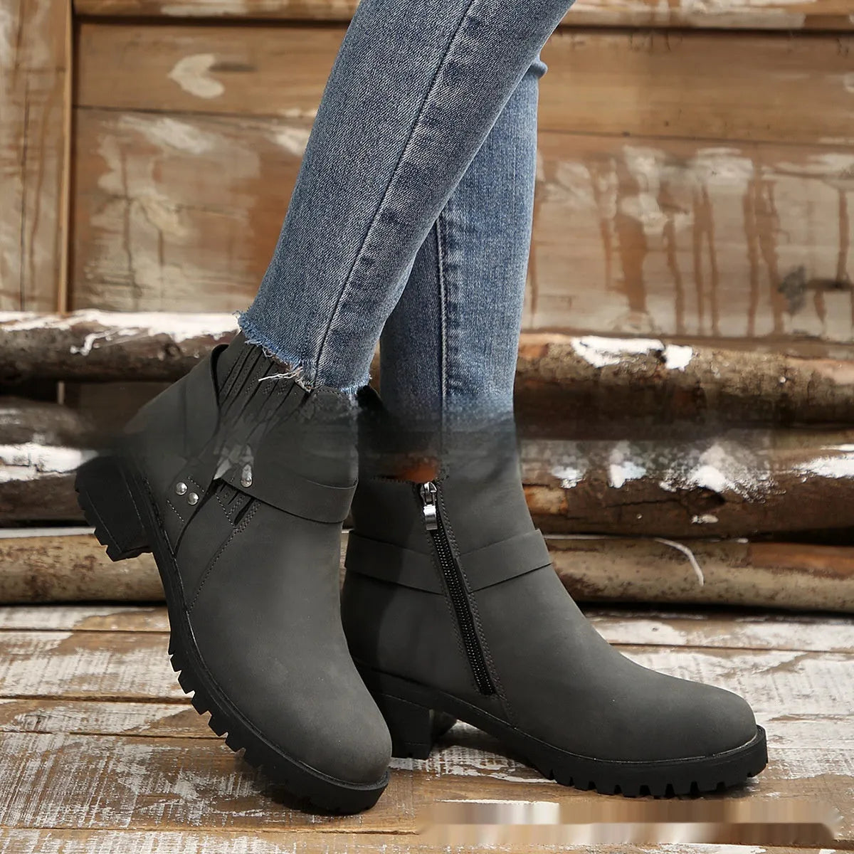 Women's ankle boots with belt buckle and elastic band, artificial PU, sizes 36-43, multiple colours