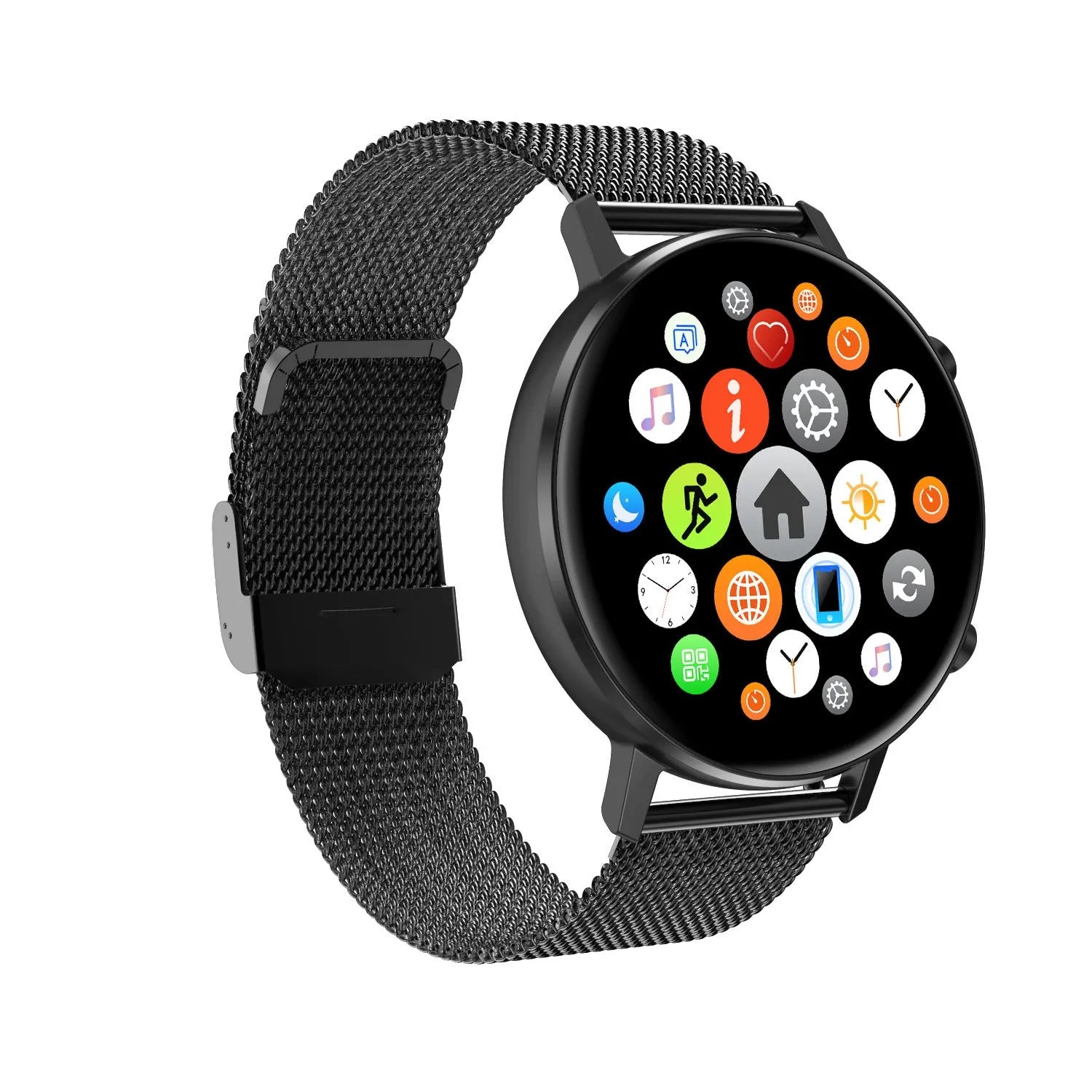 DT96 smart bracelet with steel strap, 1.3-inch AMOLED display, showing black colour option