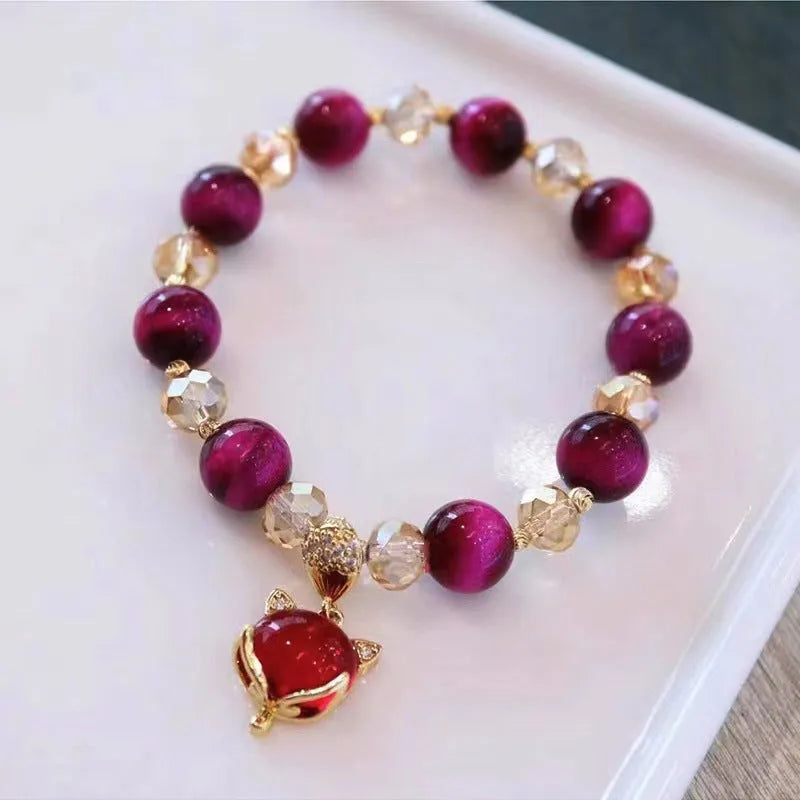 Handmade Tigereye natural Vanves stone crystal bracelet showing single and double chain options