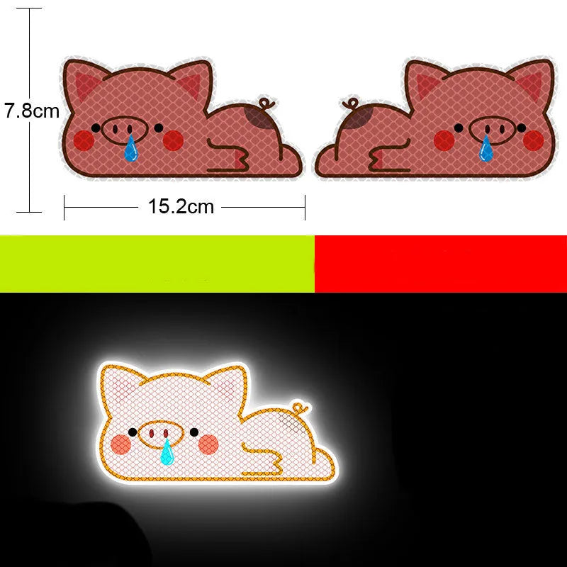 Pair of reflective warning stickers with diamond film, measuring 9cm by 5cm, showing Dragon Totem design for vehicle application
