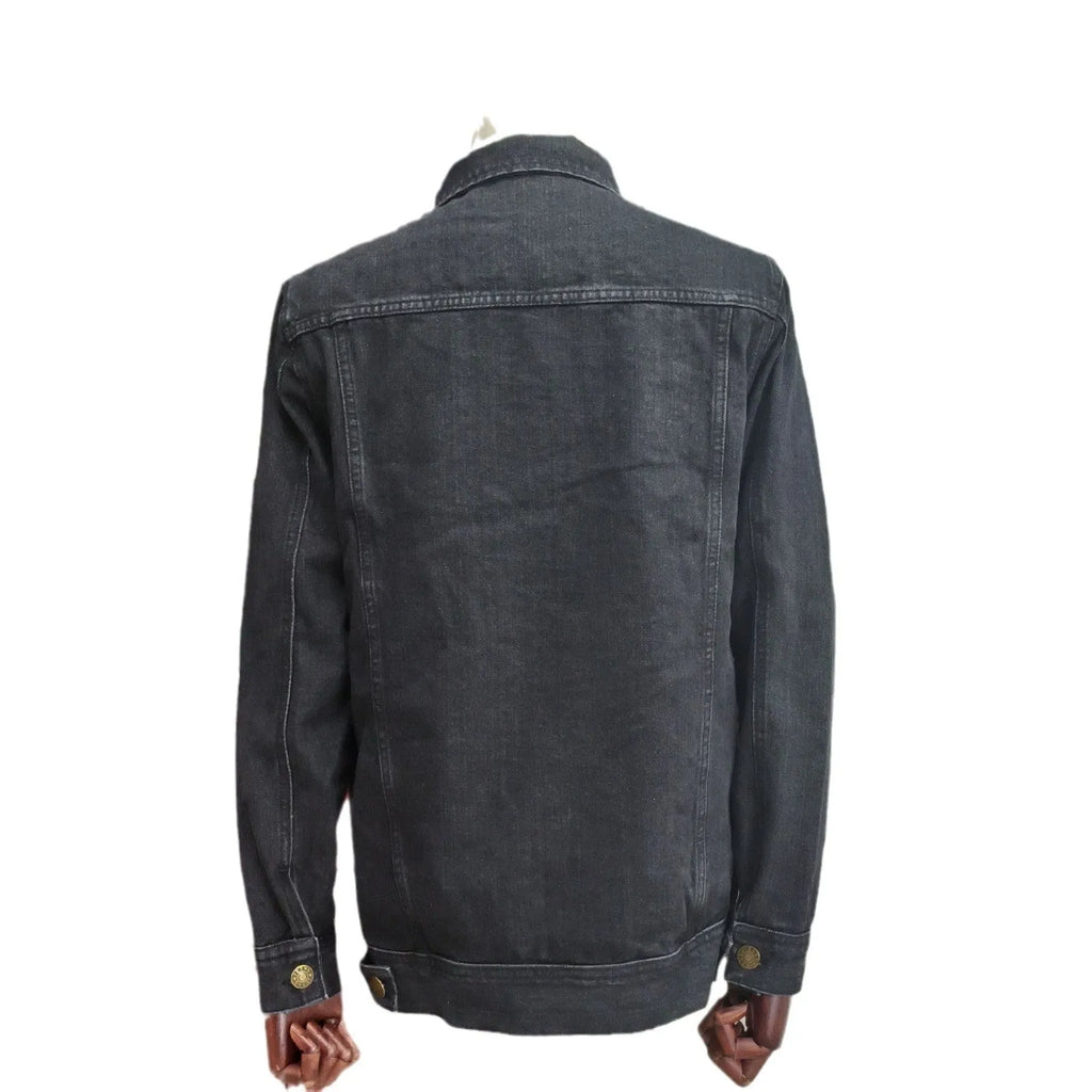 Men's solid colour polyester casual coat in black, light blue or dark blue, sizes M to 5XL