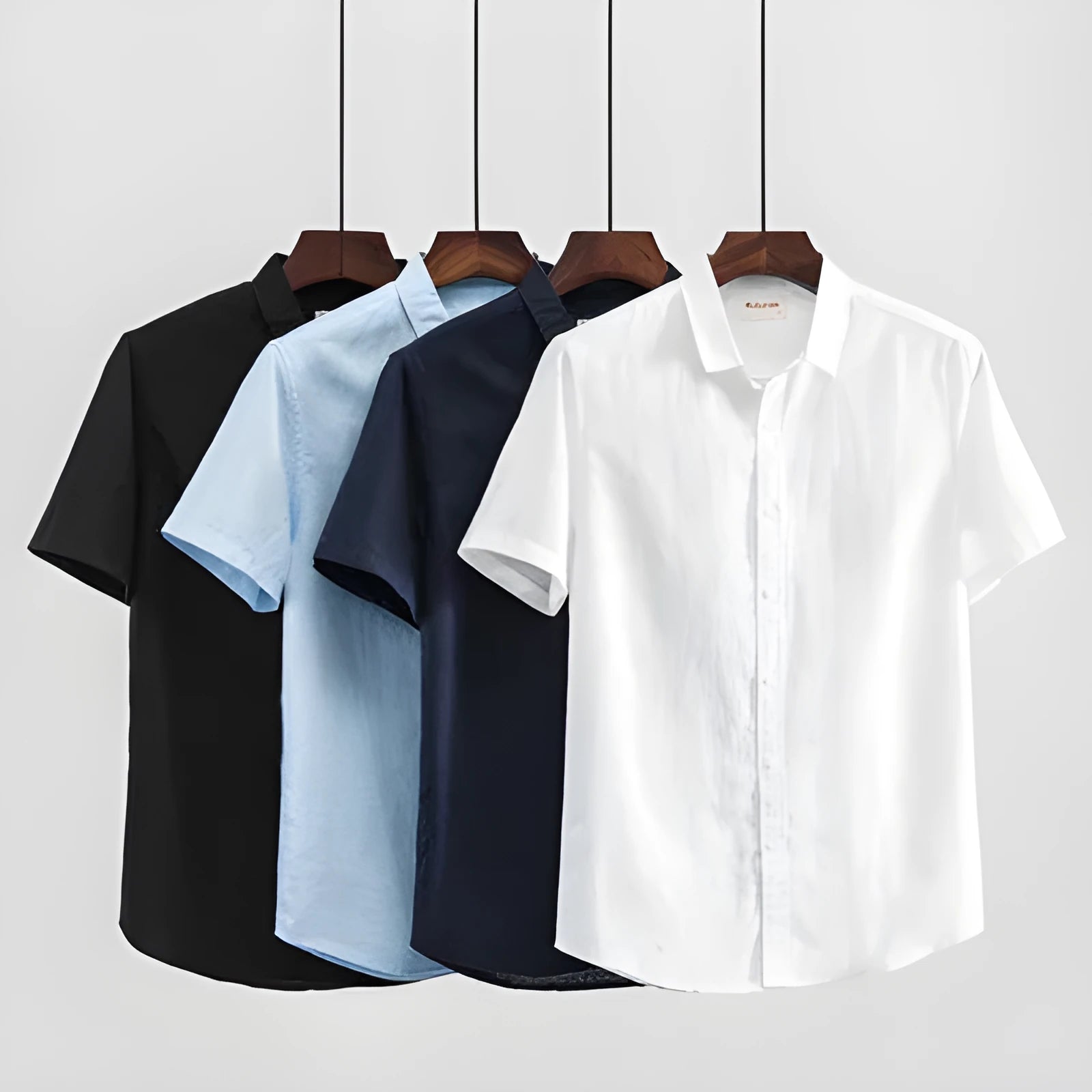 Men's square collar linen short sleeve shirt in loose fit casual style