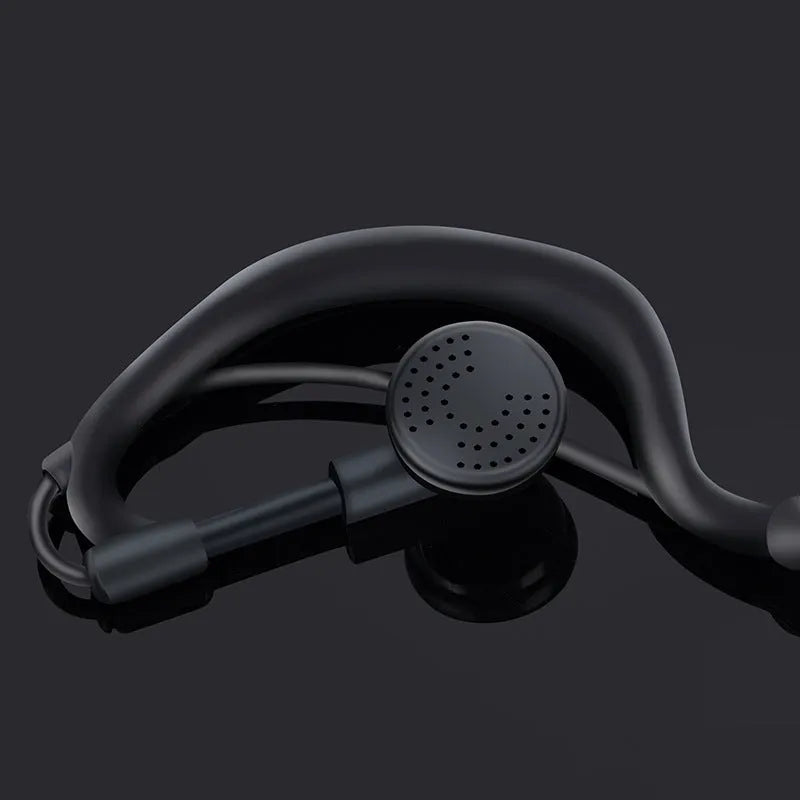 Mini UHF walkie-talkie set with two radios, ear-hook headsets, ear straps and USB data cable