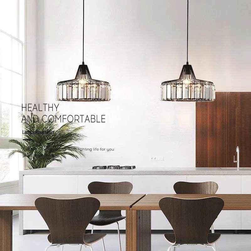 Modern crystal chandelier with LED lighting in black or gold finish, suitable for study or restaurant ceilings
