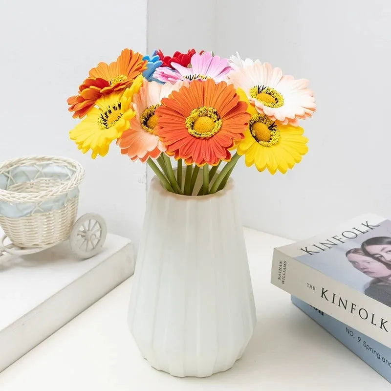 Silk flower artificial bouquet in a white pu pot with multi-coloured floral options