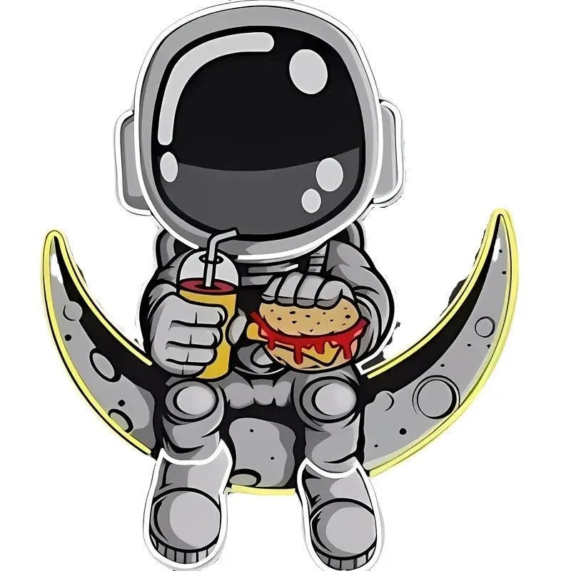 Astronaut-shaped LED neon wall light with moon background, measuring 30 cm by 35 cm.
