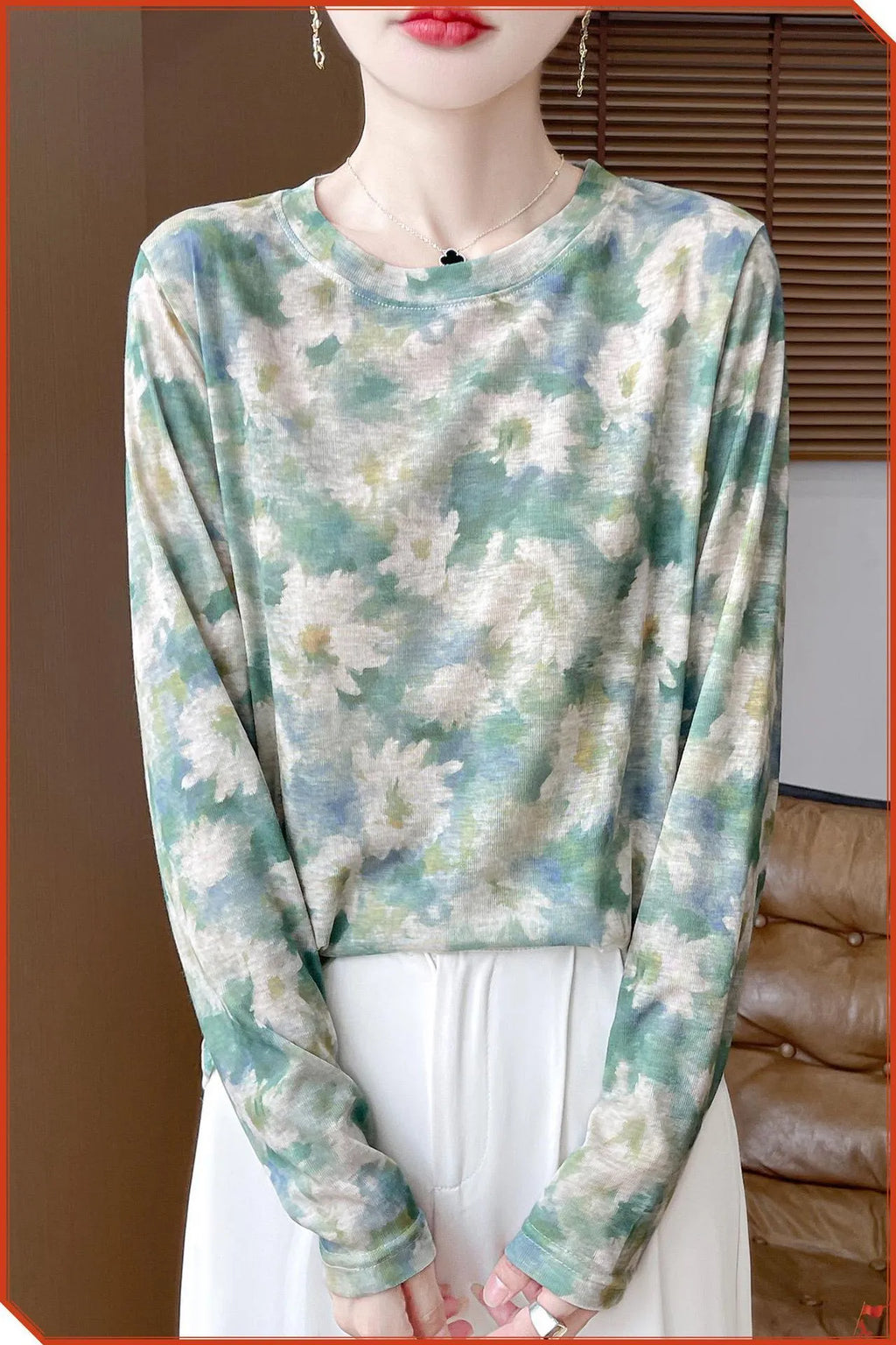 Round neck pullover shirt in Tencel cotton with floral printed design, available in multiple colours and sizes