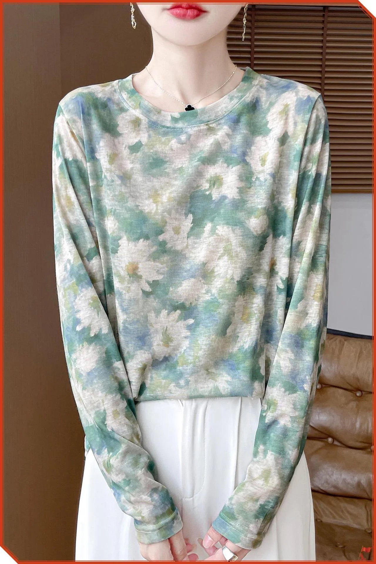 Round neck pullover shirt in Tencel cotton with floral printed design, available in multiple colours and sizes