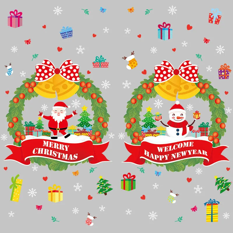 Two large colourful cartoon anime Christmas static cling window stickers, each 60 by 45 cm.