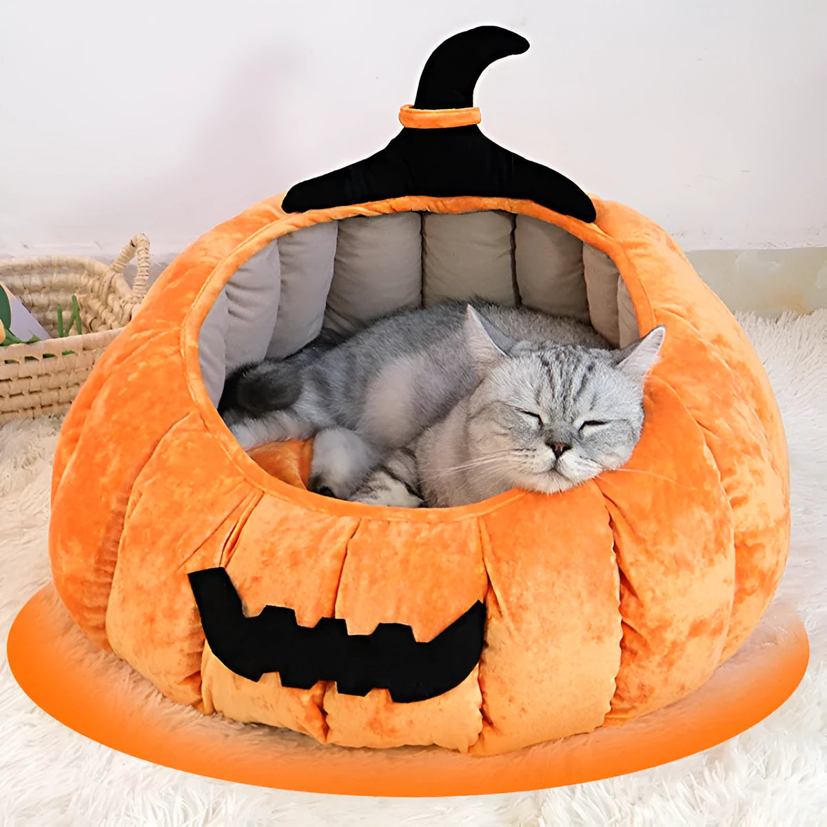 Orange and black soft cloth pumpkin-shaped pet nest bed and cage for cats