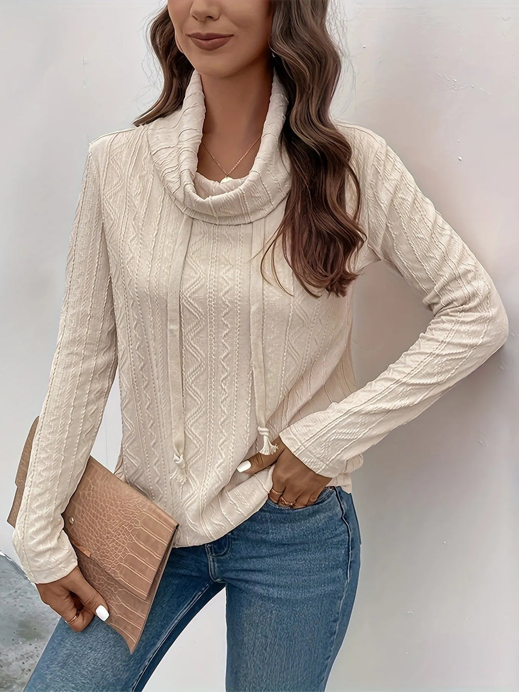 Apricot long sleeve hooded pullover sweater with drawstring, sizes S to XXL, solid colour pattern