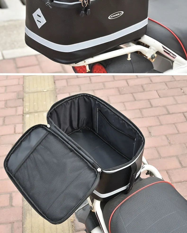 Black PU leather backseat bag for electric cars with 12L capacity for bicycle gear transport