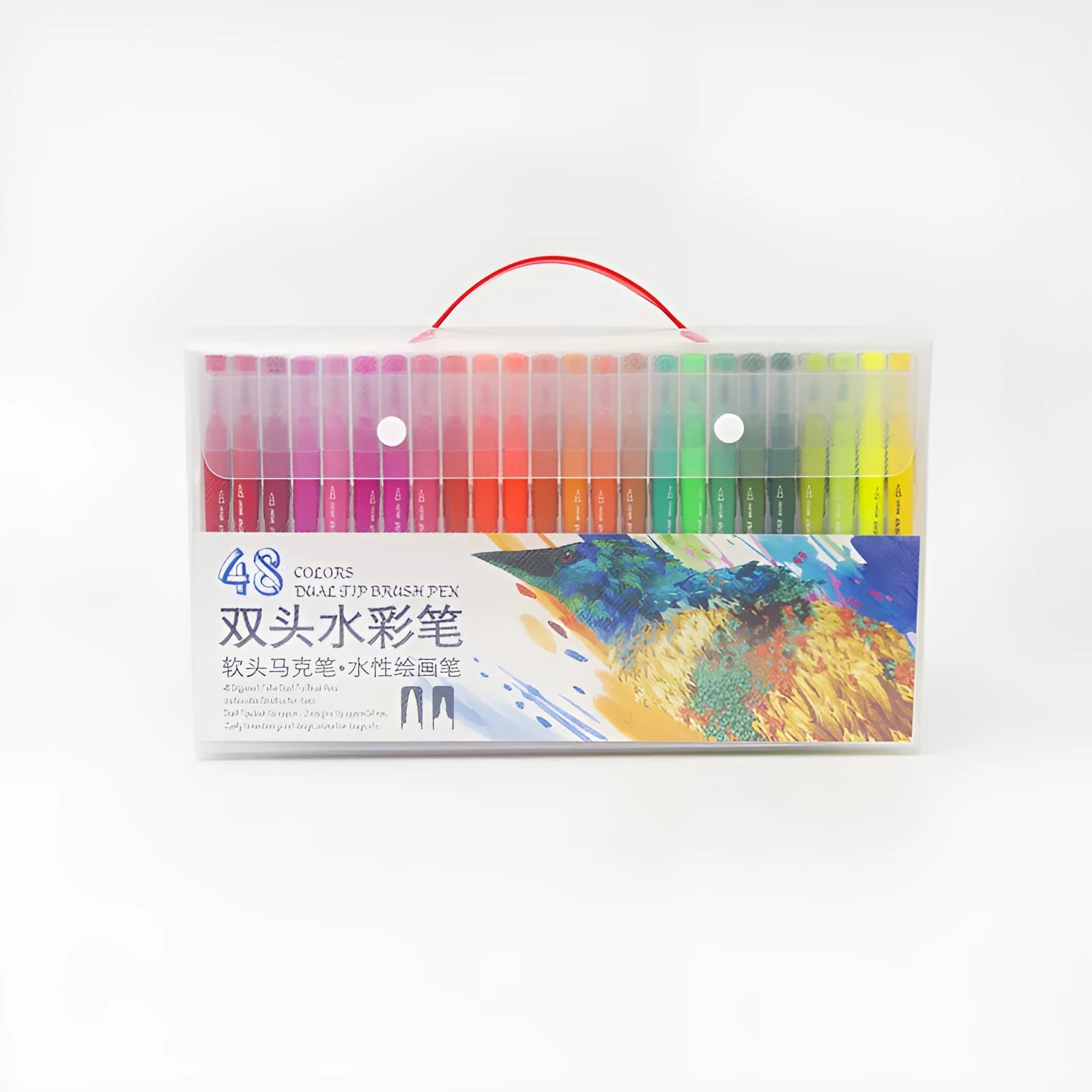 48-colour double-ended watercolour pen set with two tip types in protective PP box