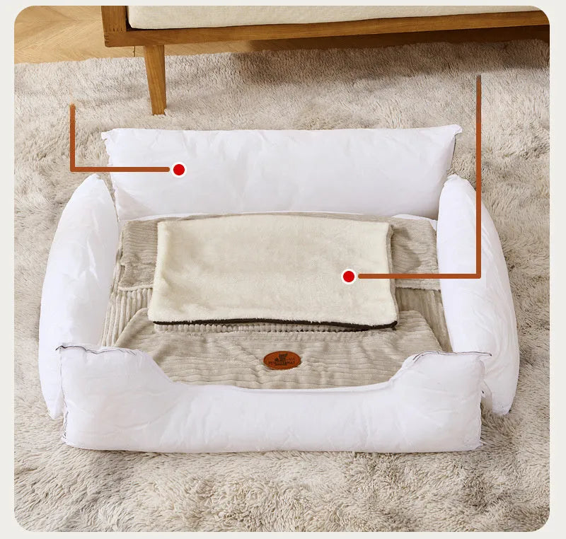 Removable cover pet bed for small and medium dogs and cats in coffee or white