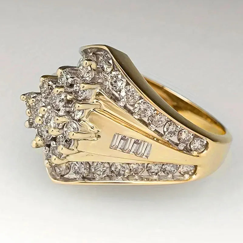 Geometric copper ring with gold electroplated finish showing palace style detailing