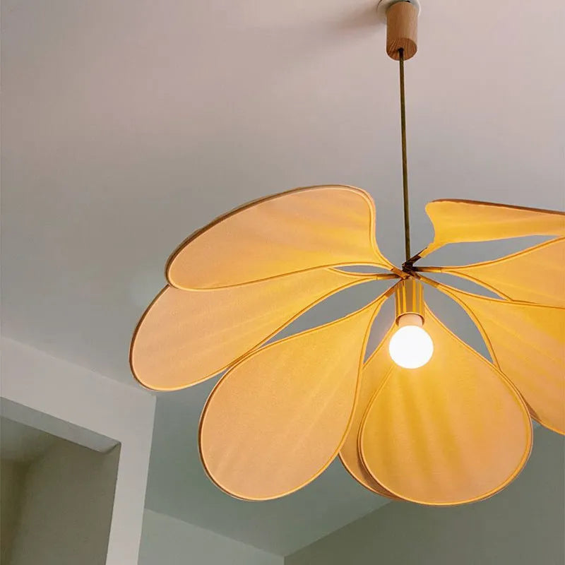 Bohemian style cloth-craft hanging chandelier lamp in various colours and sizes.