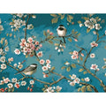Hand-painted abstract digital oil painting of blue flowers and birds on 40x50cm linen canvas