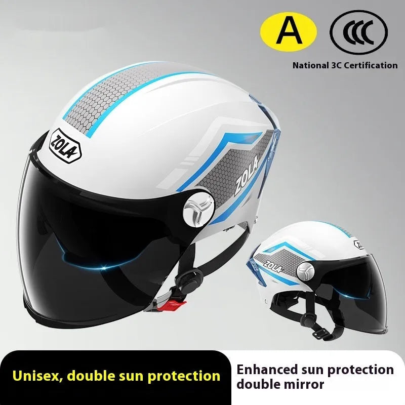 3C certified motorcycle half helmet with double mirror visor in light brown colour option