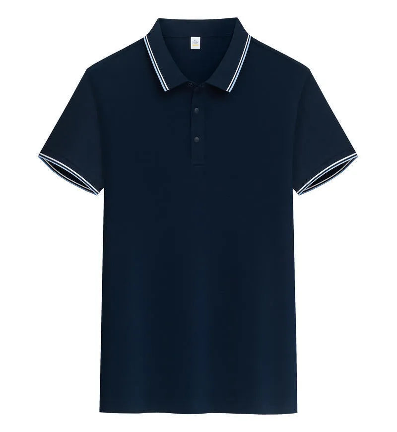 Men's pure cotton short sleeve polo shirt with lapel collar in business casual styling