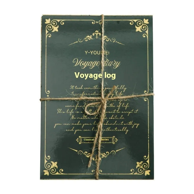 Classical Letters Retro Literary Notebook showing A5 hardcover with vintage design, open to blank 120gsm pages