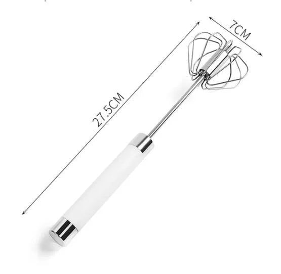 Semi-automatic stainless steel egg beater whisk with hand pressure rotating mechanism in silvery or white colour