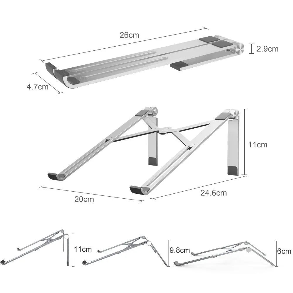 Aluminium notebook stand for laptop computers in black colour on desk