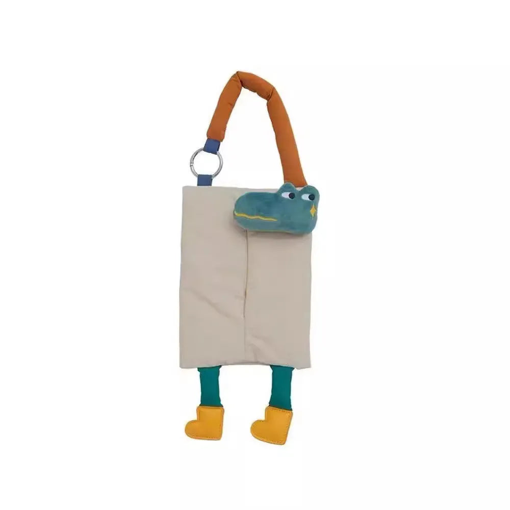 Plush hanging tissue buggy bag measuring 25 x 19 cm in hat dog or baby crocodile design