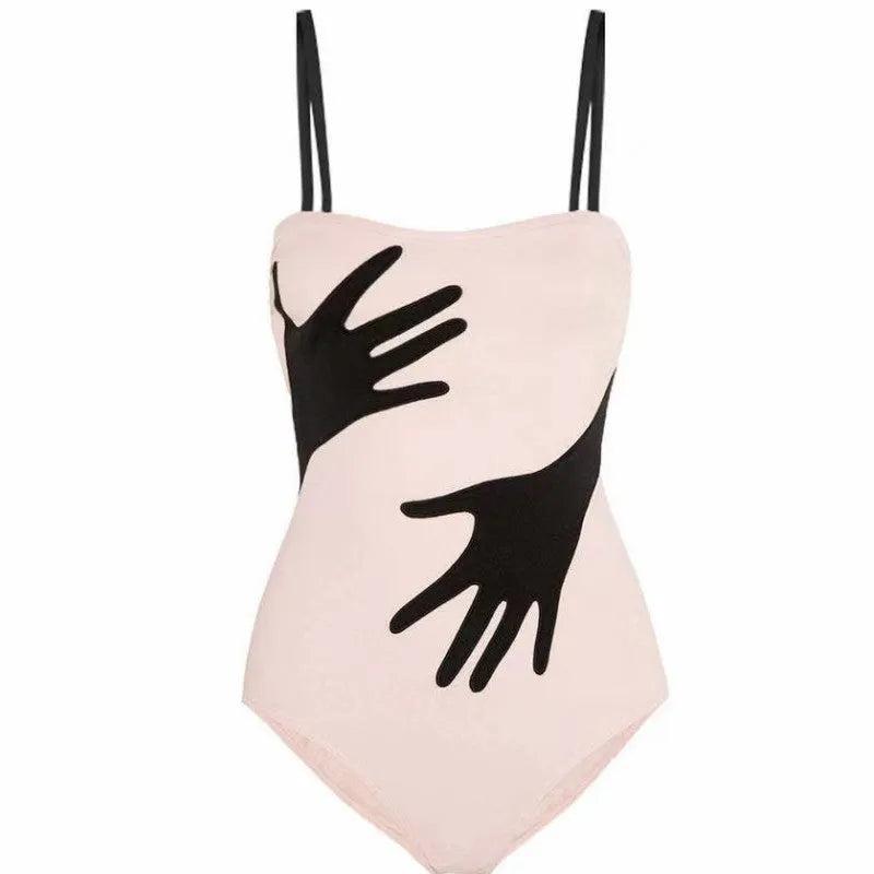Women's one-piece bikini with attached gauze skirt for swimming and wading, made from polyester fibre.
