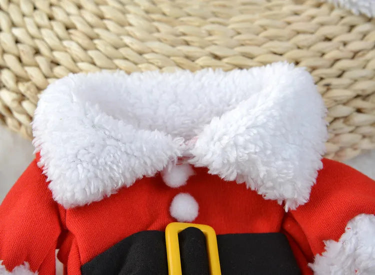 Red polar fleece Santa costume for dog or cat with stretchable design