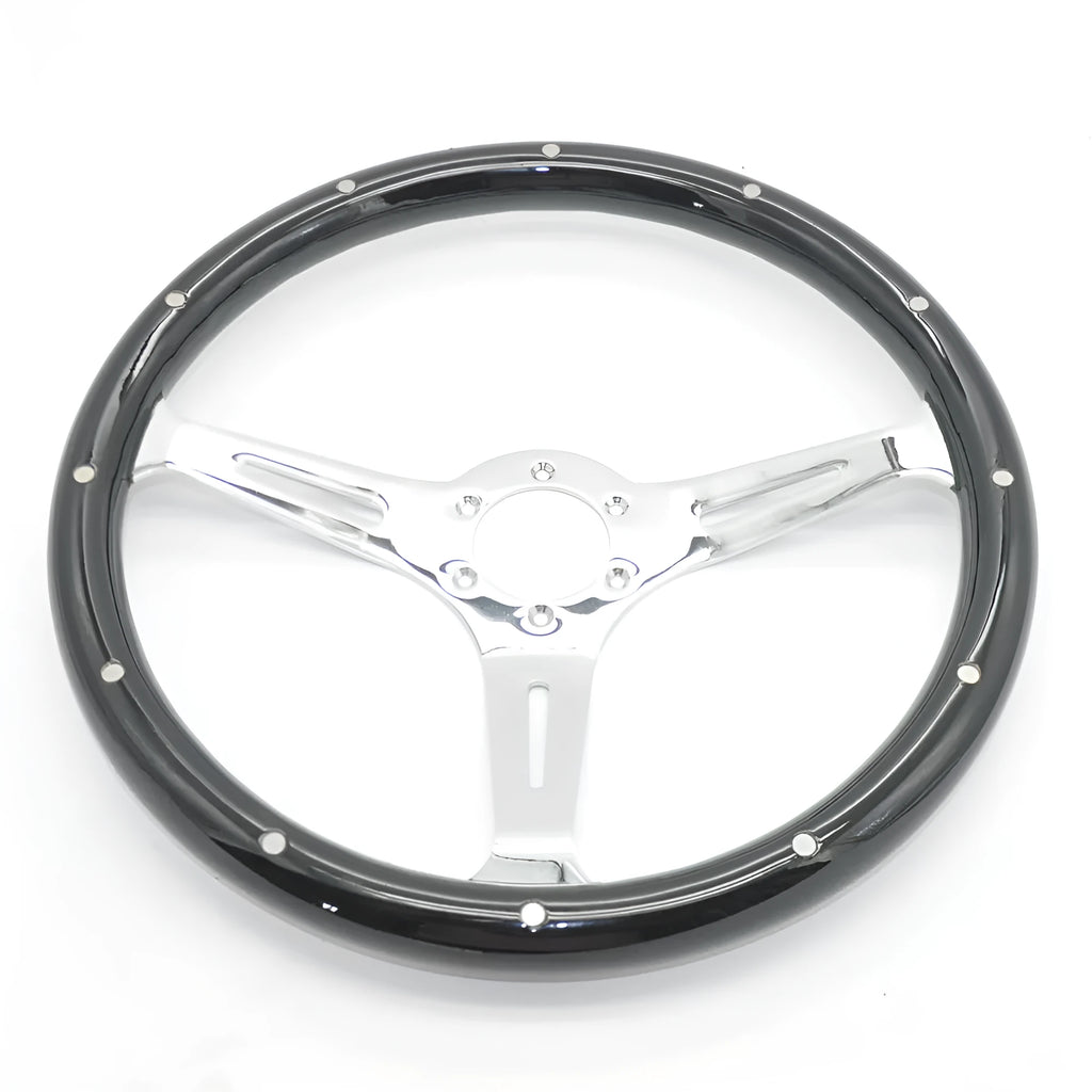Black electroplated peach wood classic car steering wheel with 15-inch diameter