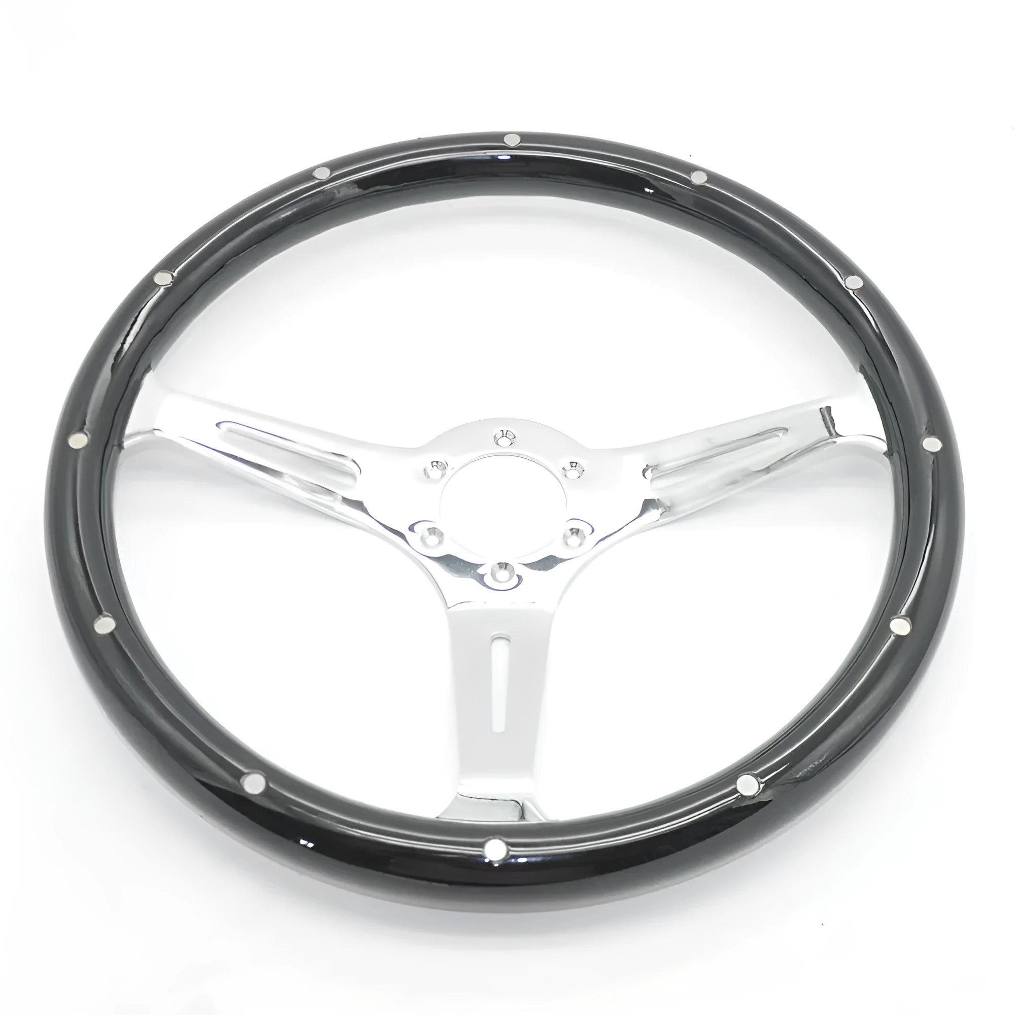 Black electroplated peach wood classic car steering wheel with 15-inch diameter