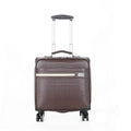 Black PU leather business case with airplane wheels, showing 18-inch height and lock mechanism