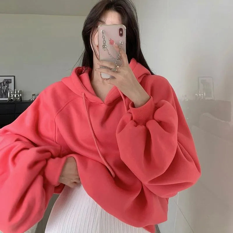 Women's mulberry silk hooded sweater in watermelon red, sleeveless design with hood, loose fit