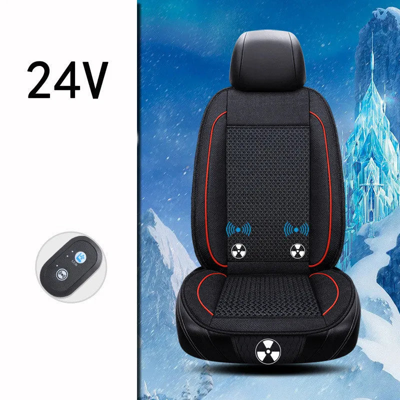 60x60cm car ventilation seat cushion in black colour with power cord connected to 12V outlet
