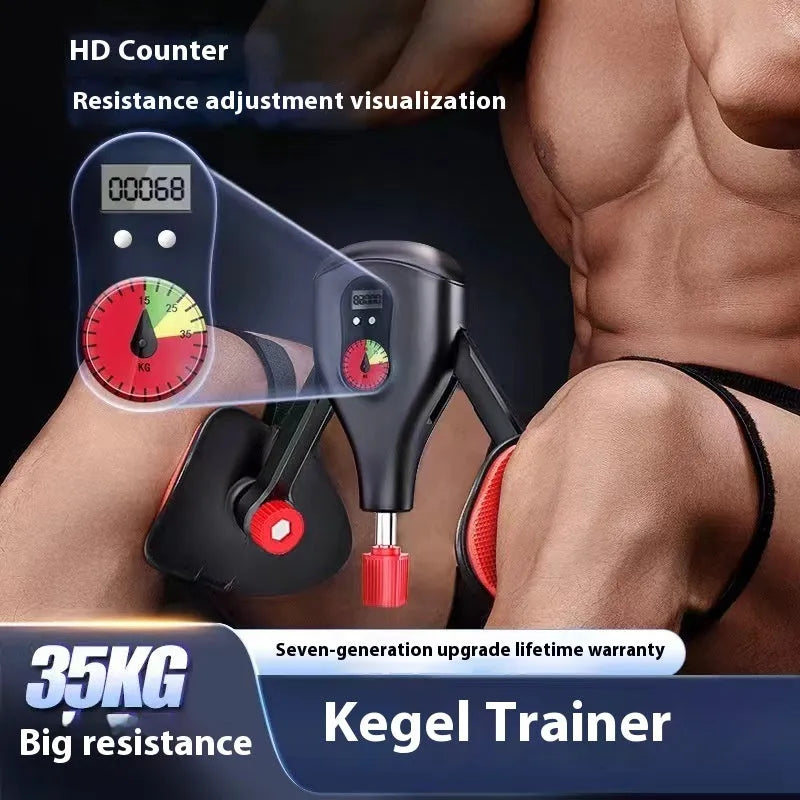 Black Kegel trainer for men's PC muscle exercise with adjustable resistance and straps