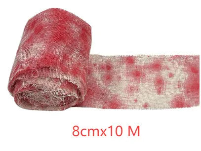 Halloween bloody horror dyed gauze bandage showing 8cm width and polyester texture